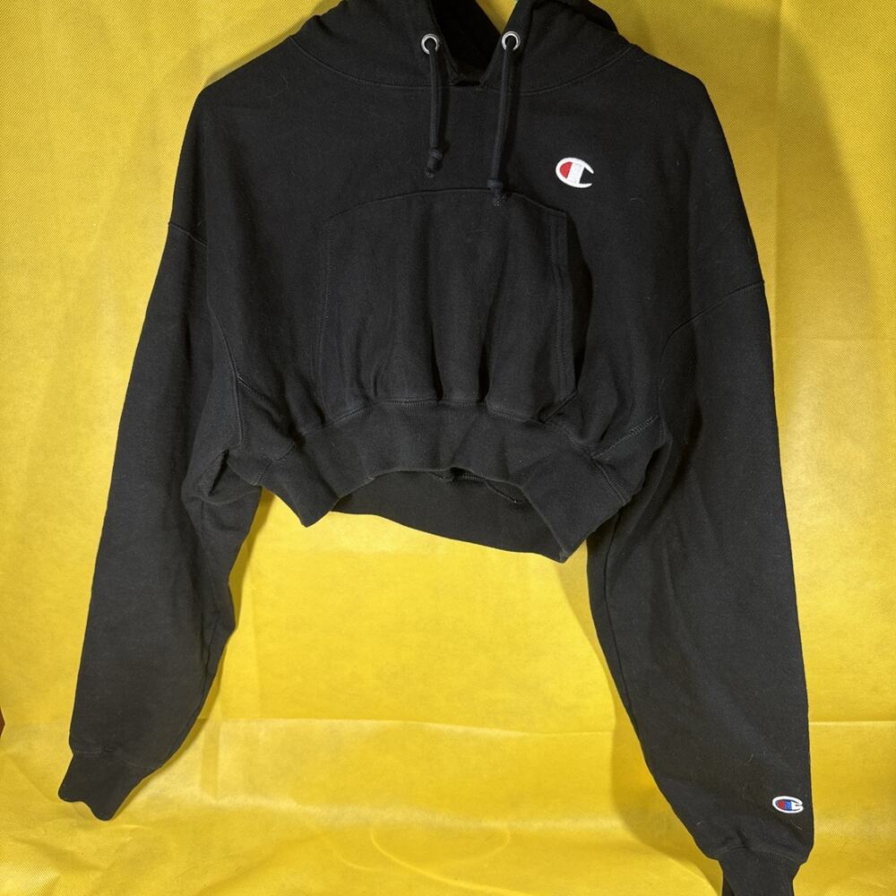 Champion Hoodie Sweatshirt Womens M Black Reverse Weave Cropped Vintage Small OO
